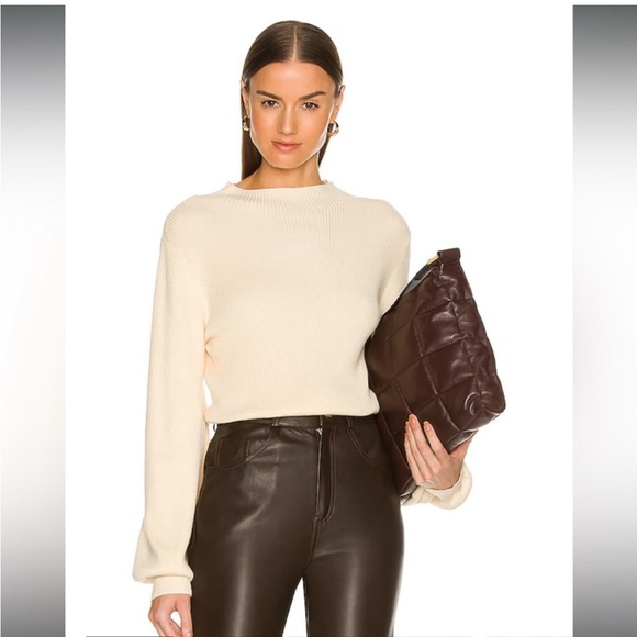 L’Academie Fable Sweater Mock Neck Ribbed Balloon Sleeve Cream Wool XXS Classic - Picture 1 of 11